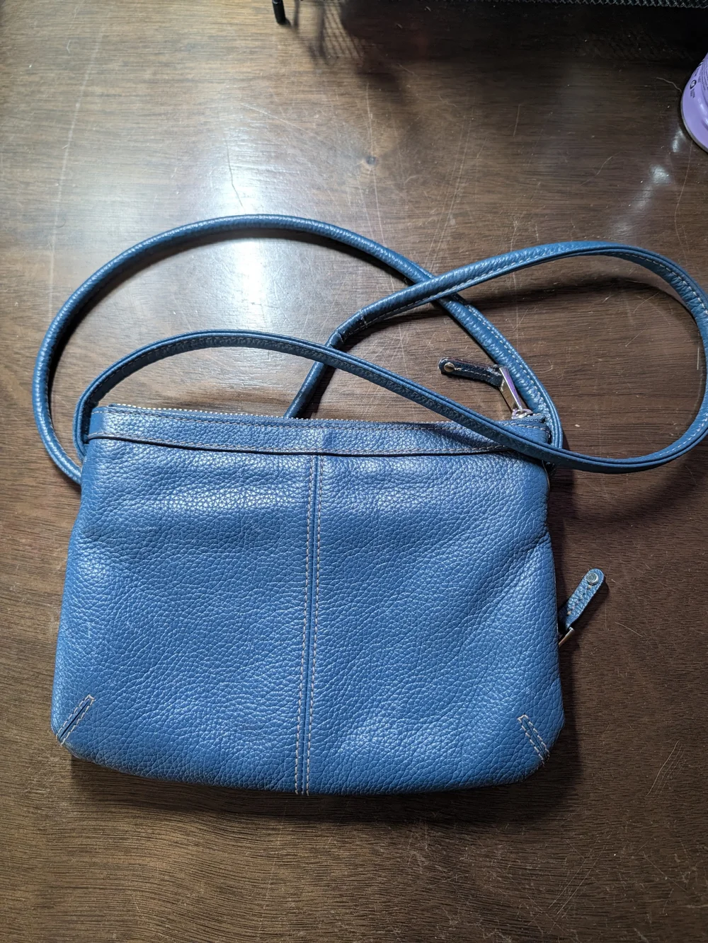 Tignanello Blue Pebbled Leather Organizer Crossbody Bag Purse